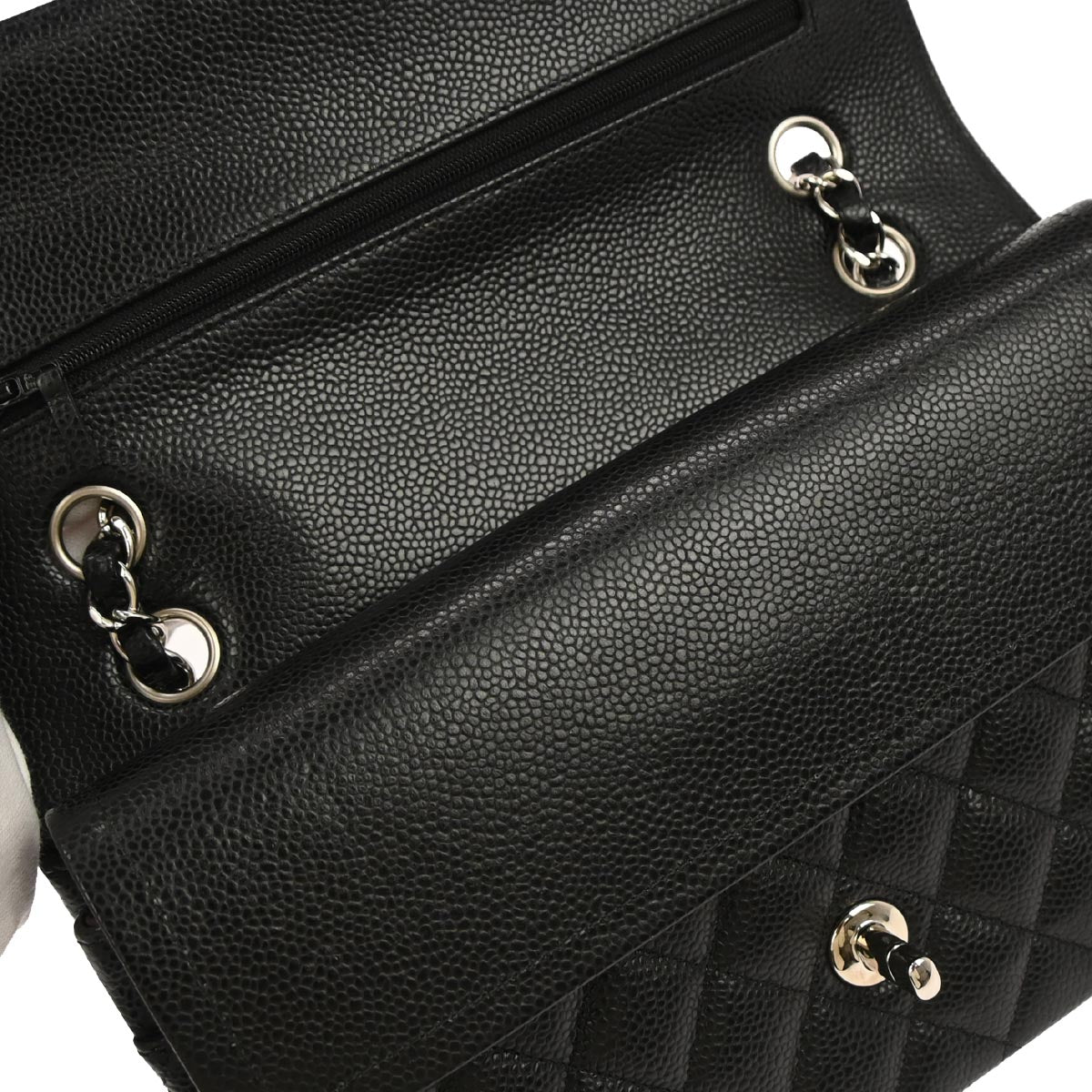 Chanel Black Caviar Skin Medium Classic Double Flap Shoulder Bag