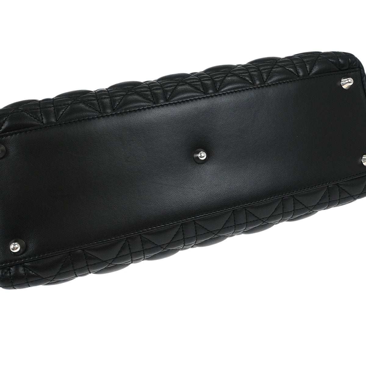 Christian Dior Black Lambskin Large Lady Dior Cannage 2way Shoulder Handbag