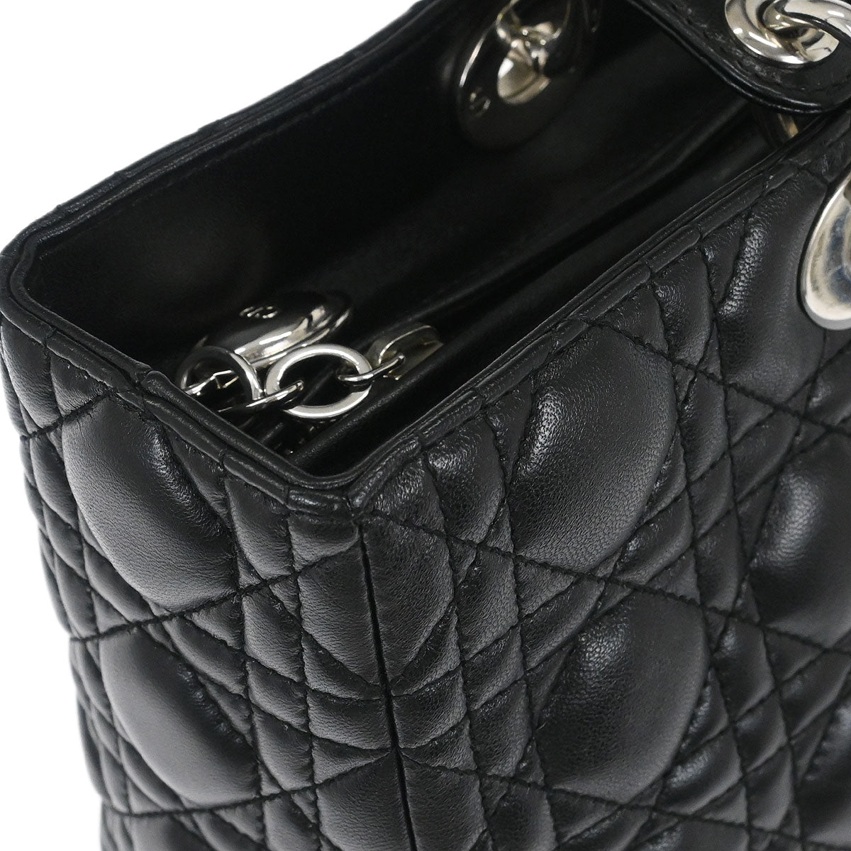 Christian Dior Black Lambskin Large Lady Dior Cannage 2way Shoulder Handbag