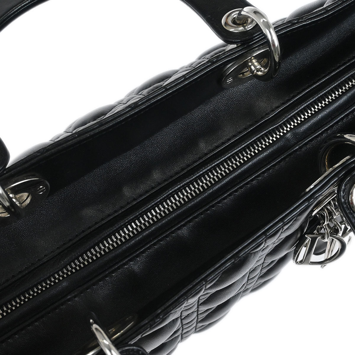 Christian Dior Black Lambskin Large Lady Dior Cannage 2way Shoulder Handbag