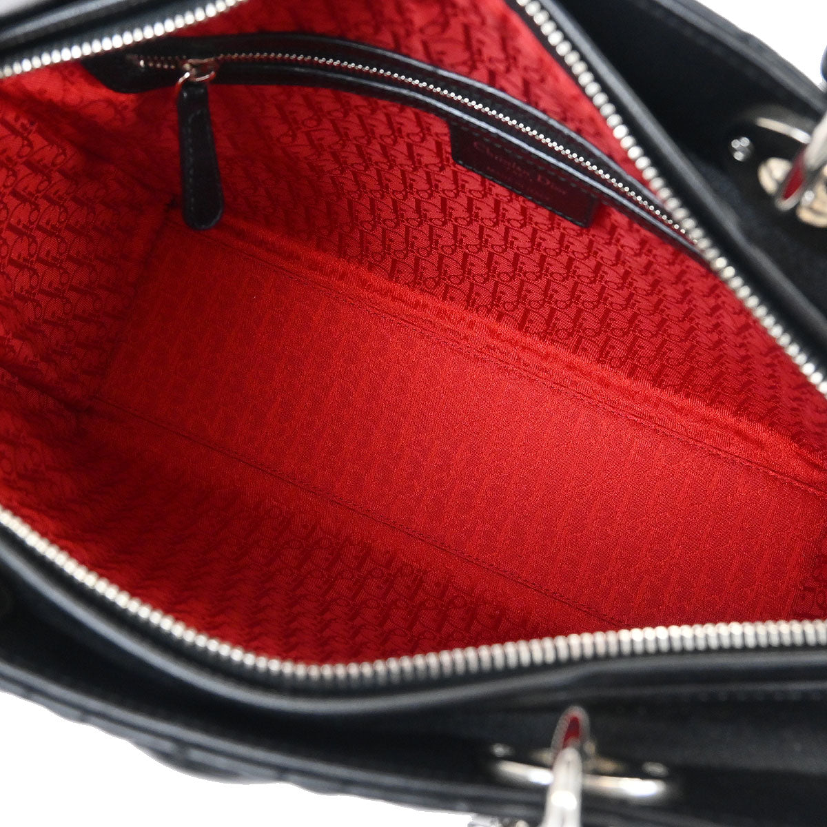 Christian Dior Black Lambskin Large Lady Dior Cannage 2way Shoulder Handbag