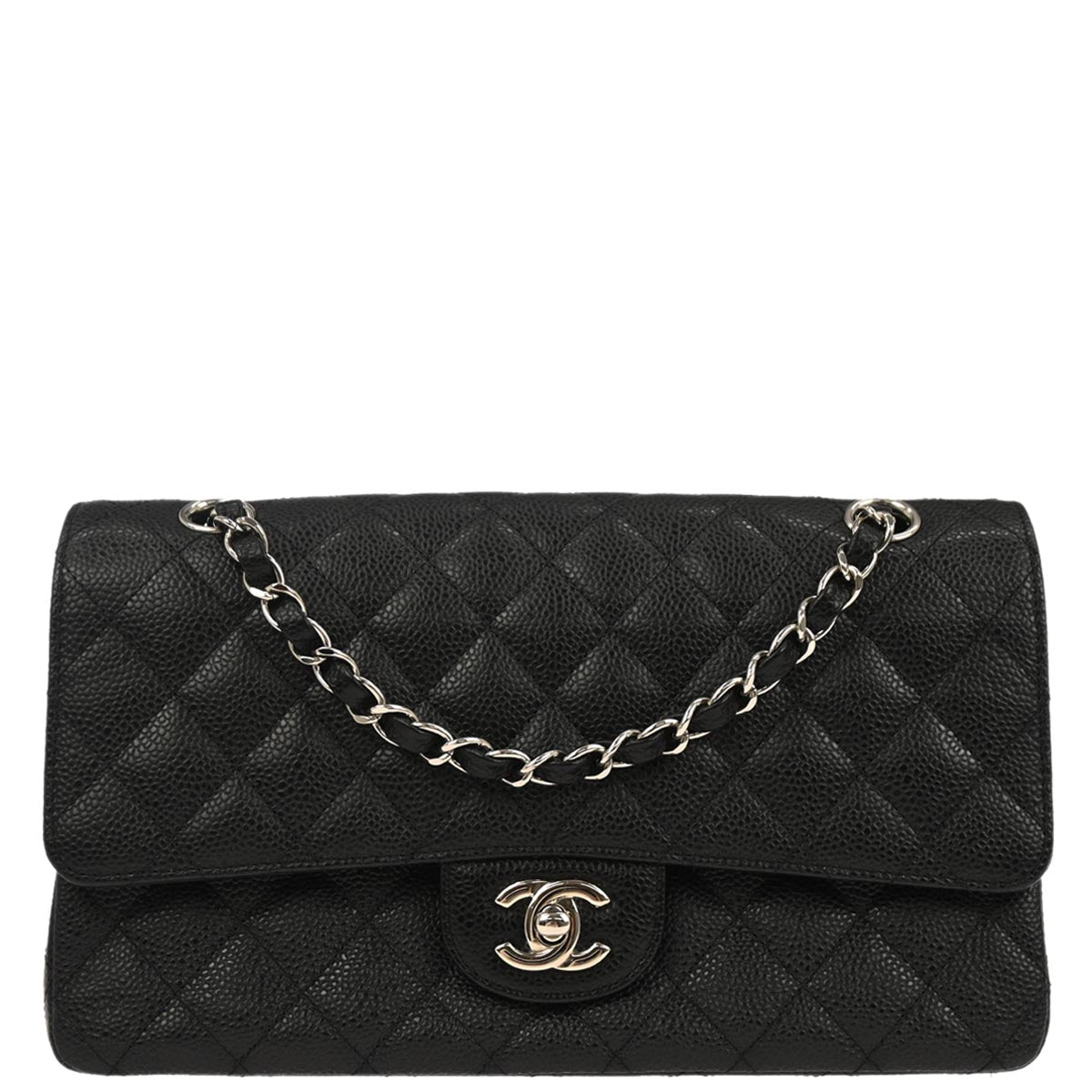 Chanel Black Caviar Skin Medium Classic Double Flap Shoulder Bag