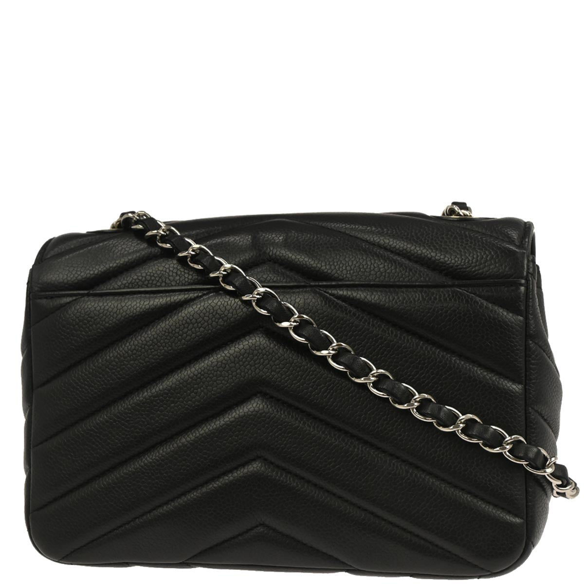 Chanel Black Caviar Skin Chevron Flap Bag Shoulder Bag