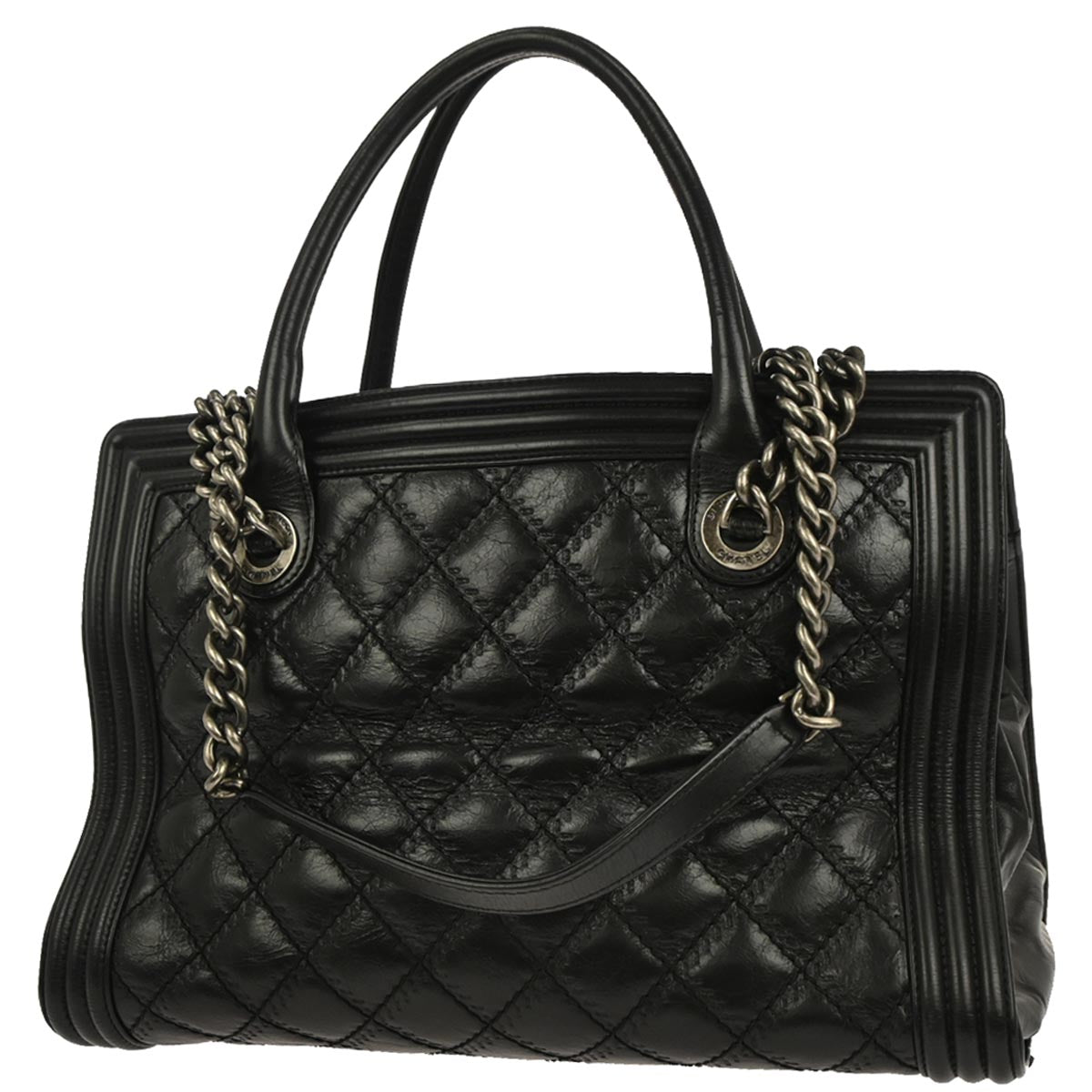 Boy Chanel Black Calfskin Double Stitch ShoulderTote Bag