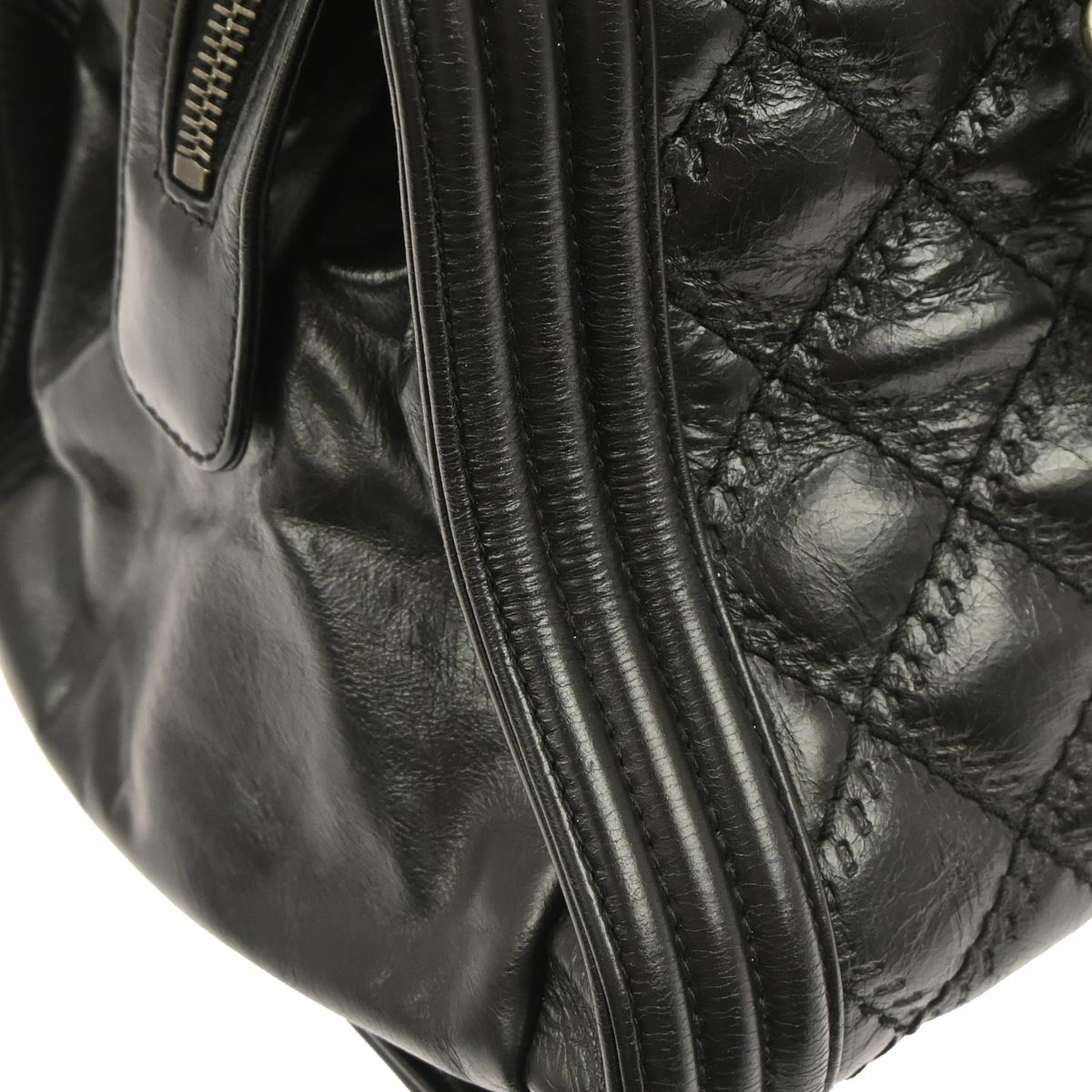 Boy Chanel Black Calfskin Double Stitch ShoulderTote Bag