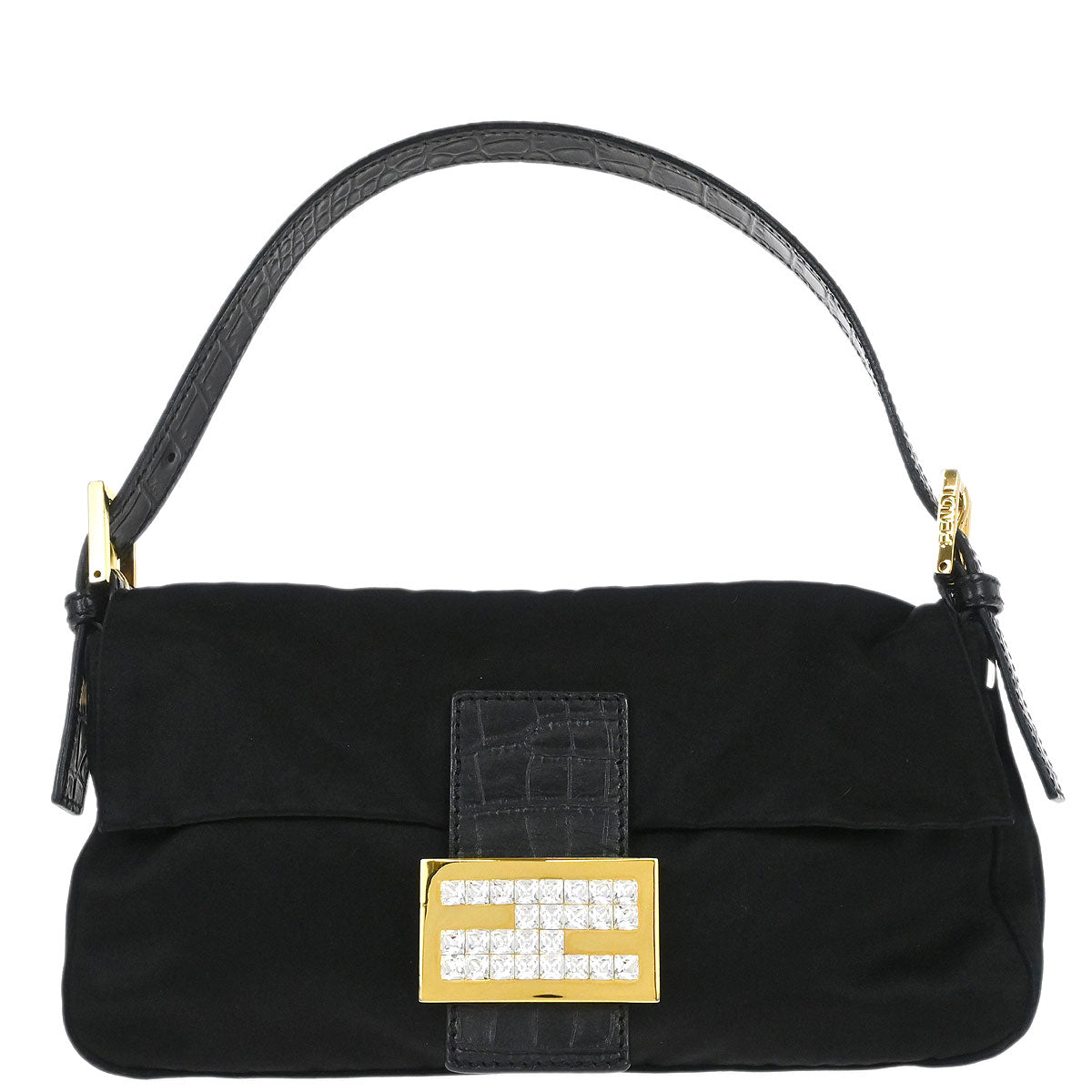 Fendi * Black Satin Crocodile Baguette Handbag