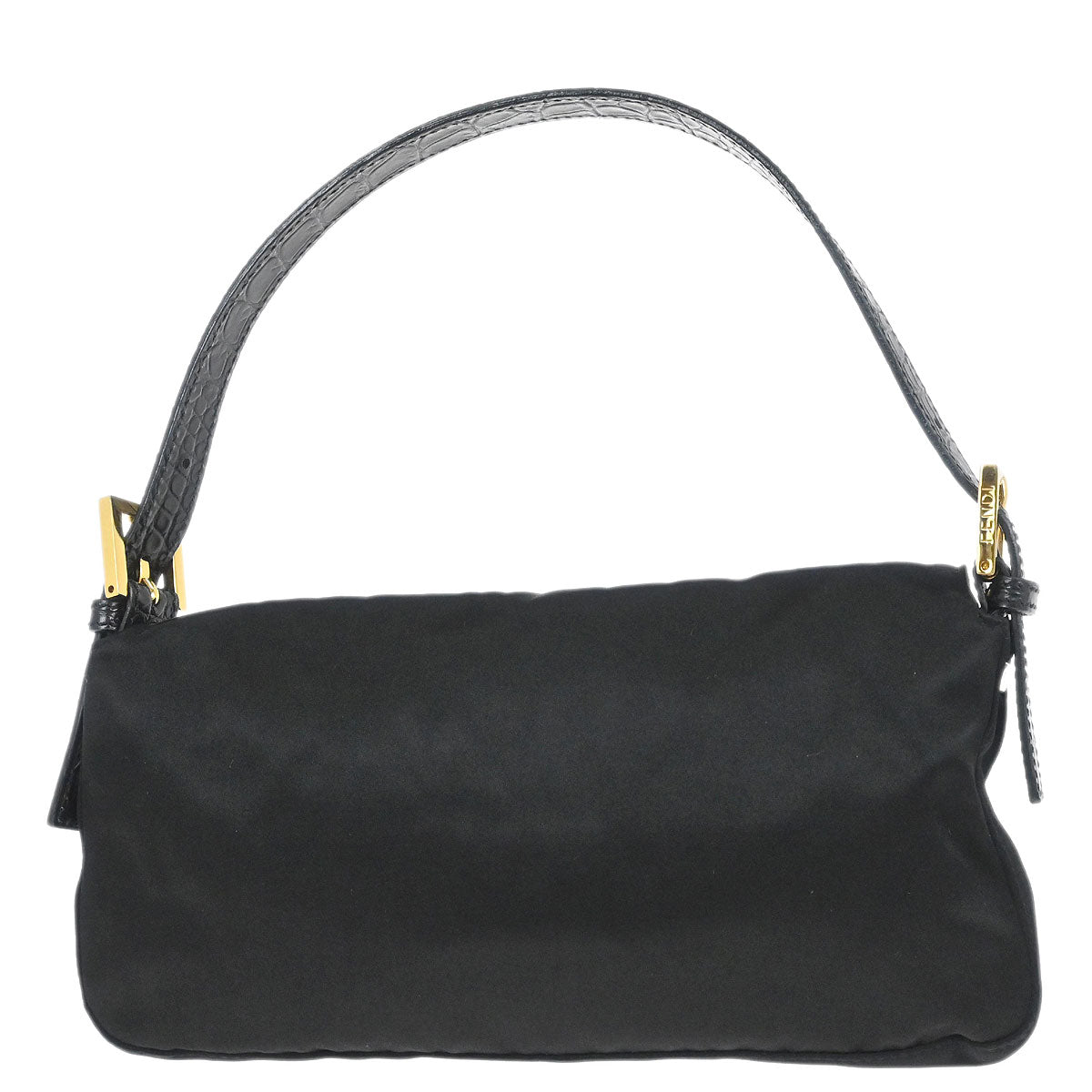 Fendi * Black Satin Crocodile Baguette Handbag