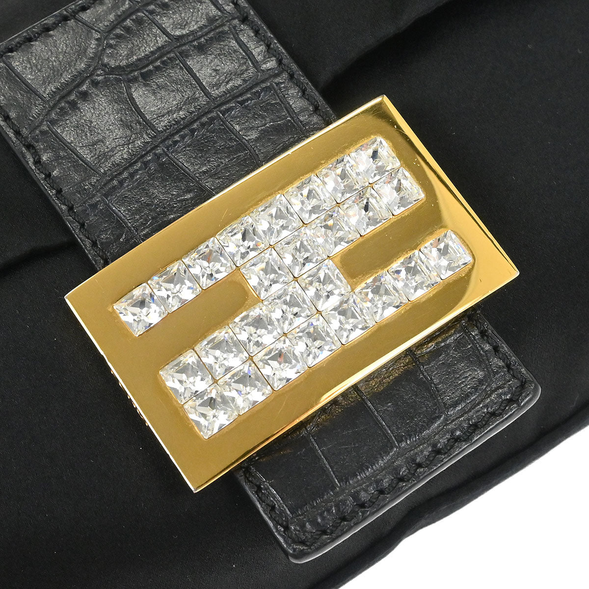 Fendi * Black Satin Crocodile Baguette Handbag