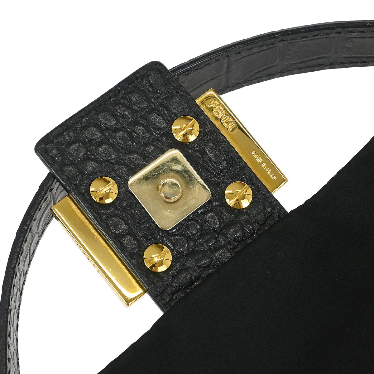 Fendi * Black Satin Crocodile Baguette Handbag