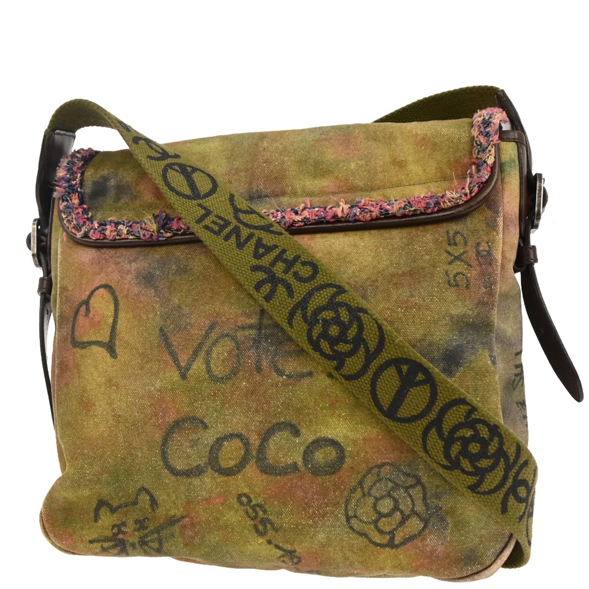 Chanel Khaki Canvas Graffiti On The Pavements Shoulder Bag