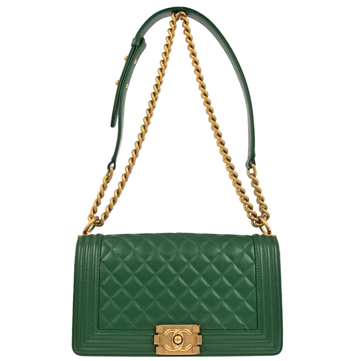 Boy Chanel Green Caviar Skin Medium Shoulder Bag