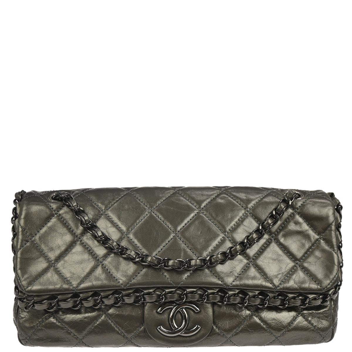 Chanel Gray Calfskin Chain Me Shoulder Bag