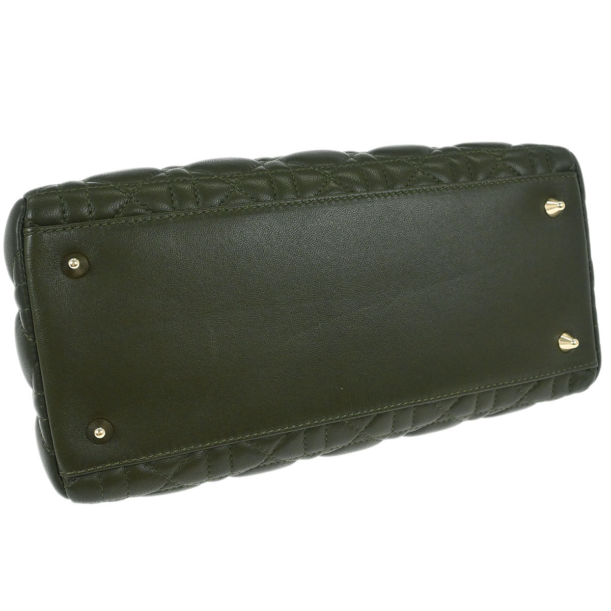 Christian Dior Khaki Lambskin Medium Lady Dior Cannage 2way Shoulder Handbag