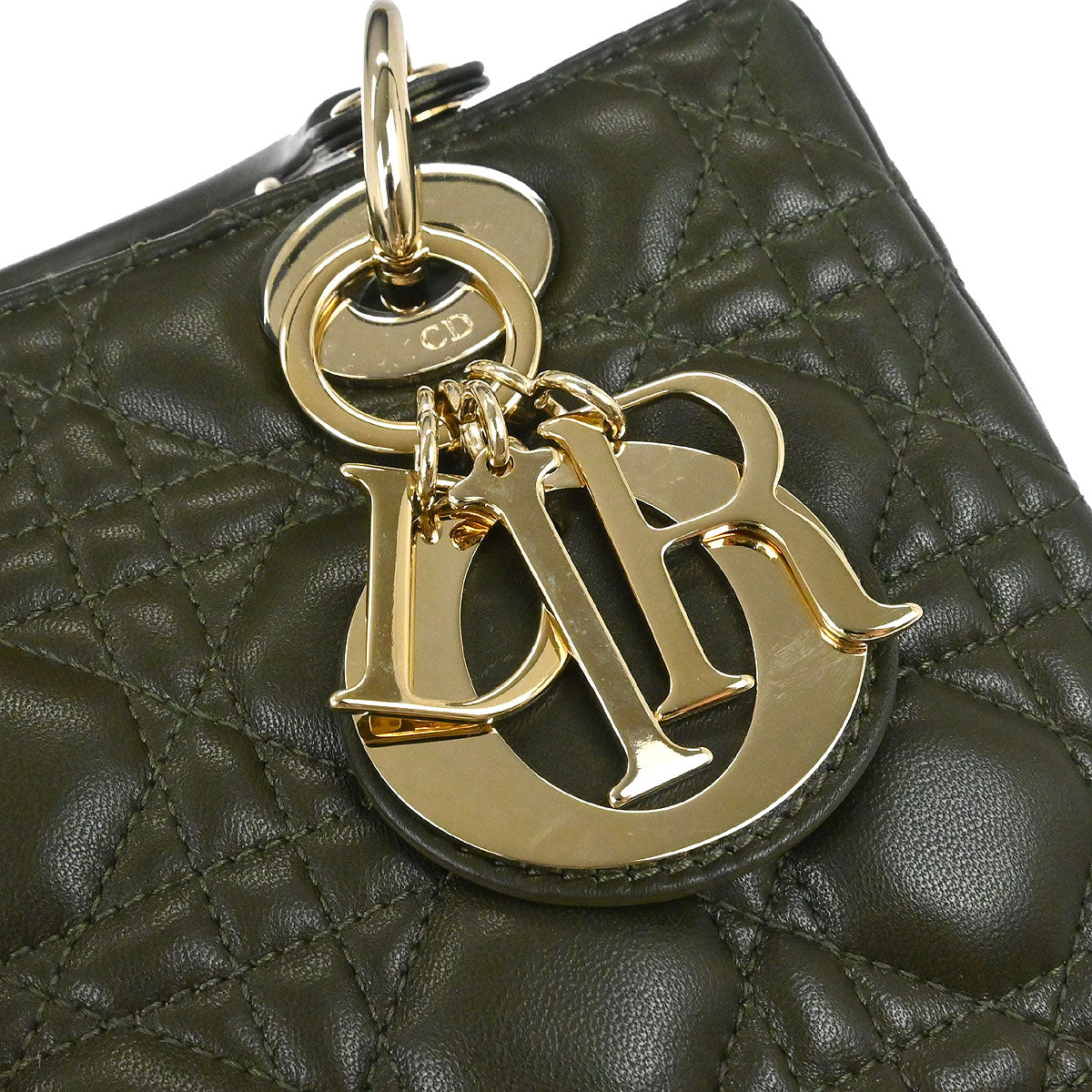 Christian Dior Khaki Lambskin Medium Lady Dior Cannage 2way Shoulder Handbag