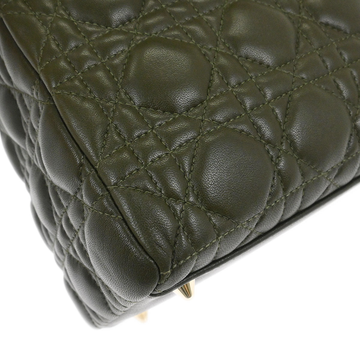 Christian Dior Khaki Lambskin Medium Lady Dior Cannage 2way Shoulder Handbag