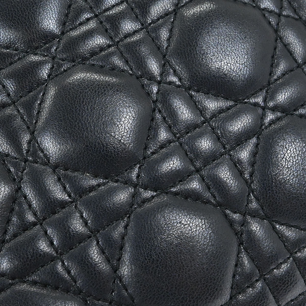 Christian Dior Black Lambskin Medium Lady Dior Cannage 2way Shoulder Handbag