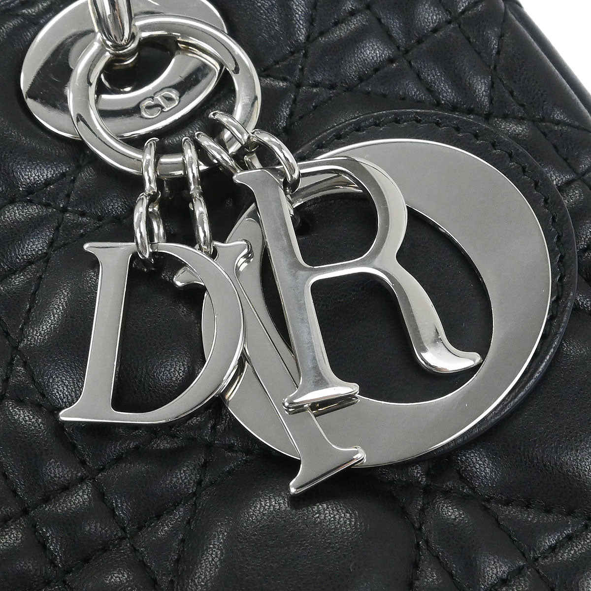 Christian Dior Black Lambskin Medium Lady Dior Cannage 2way Shoulder Handbag