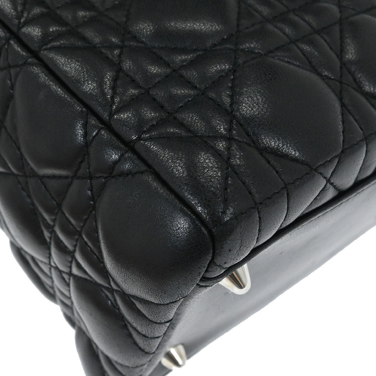 Christian Dior Black Lambskin Medium Lady Dior Cannage 2way Shoulder Handbag