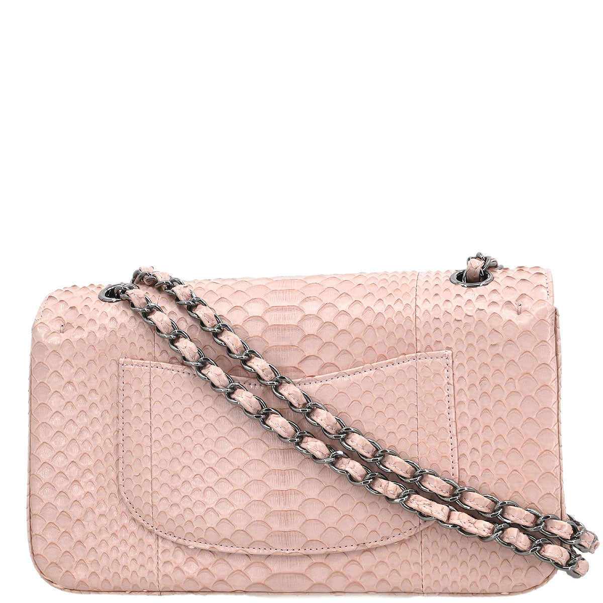 Chanel * Light Pink Python Medium Classic Double Flap Shoulder Bag