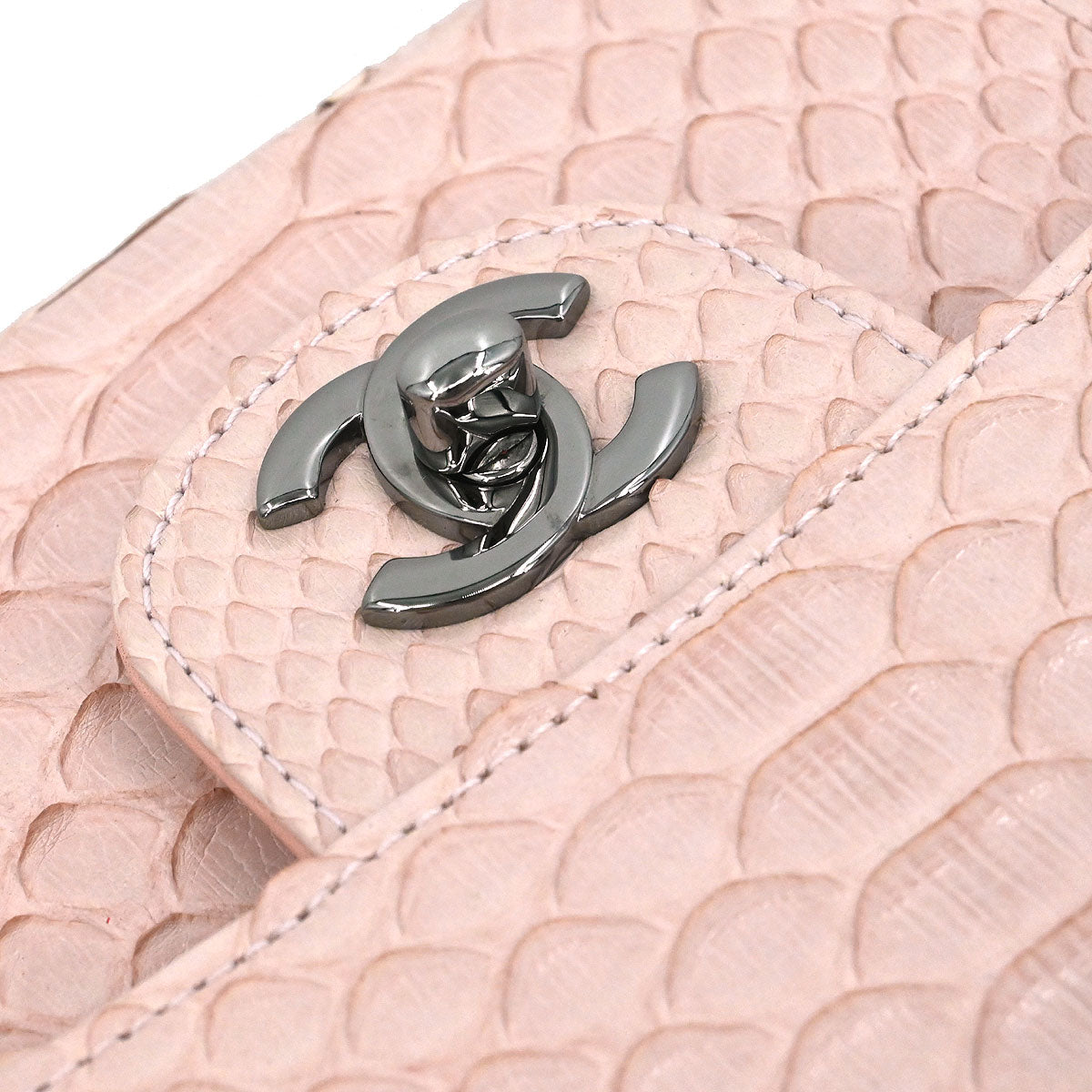 Chanel * Light Pink Python Medium Classic Double Flap Shoulder Bag