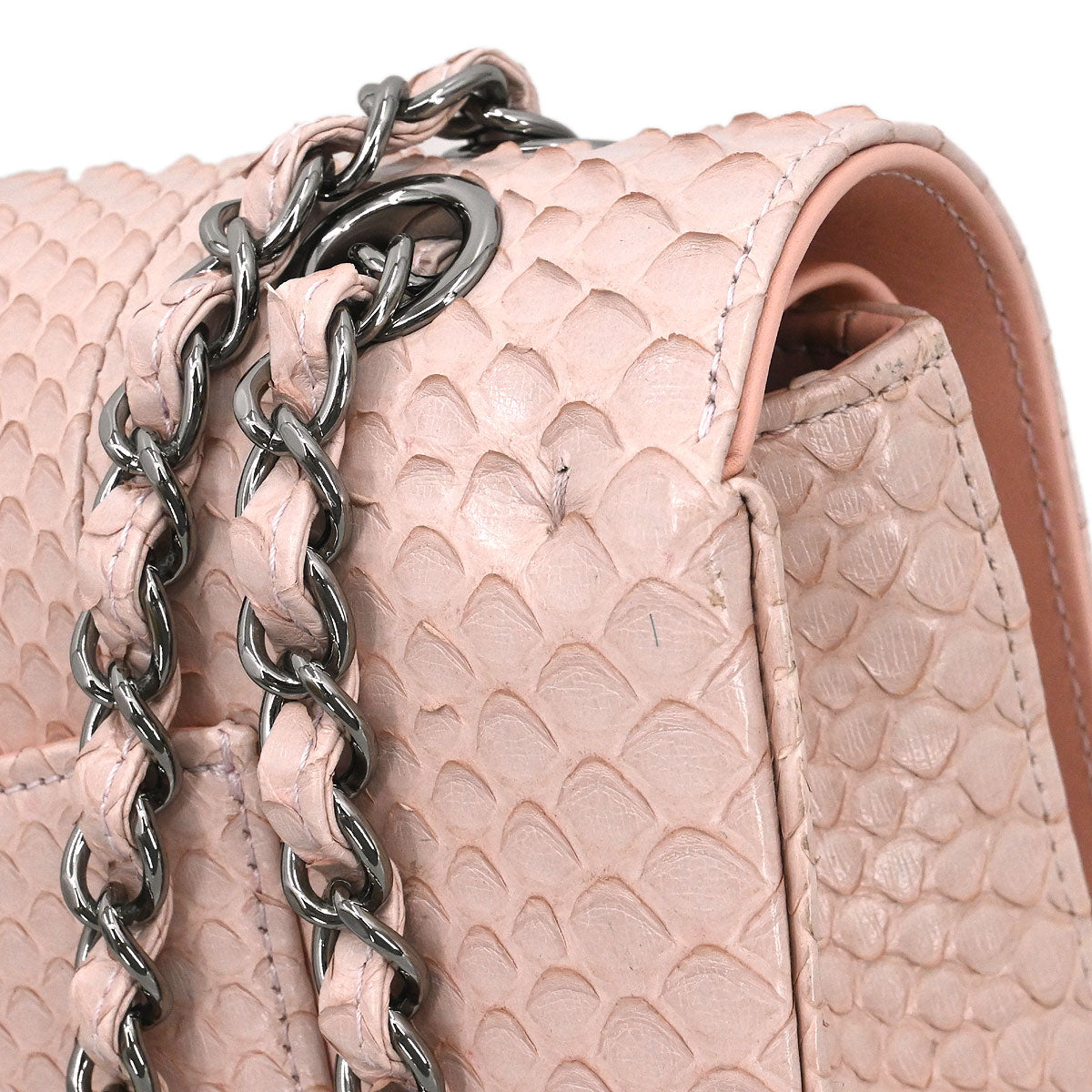 Chanel * Light Pink Python Medium Classic Double Flap Shoulder Bag