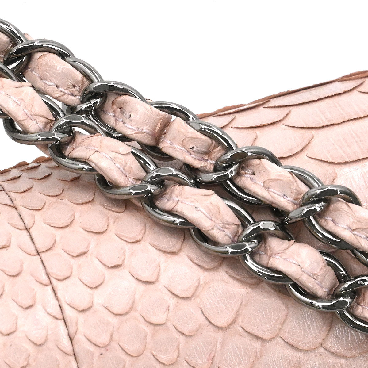 Chanel * Light Pink Python Medium Classic Double Flap Shoulder Bag