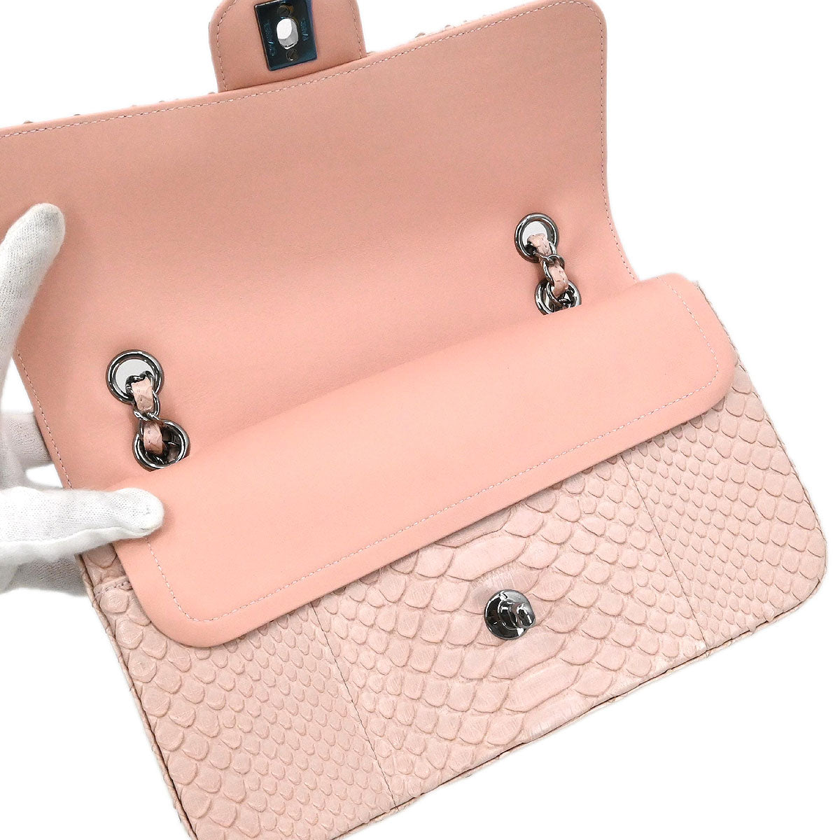Chanel * Light Pink Python Medium Classic Double Flap Shoulder Bag
