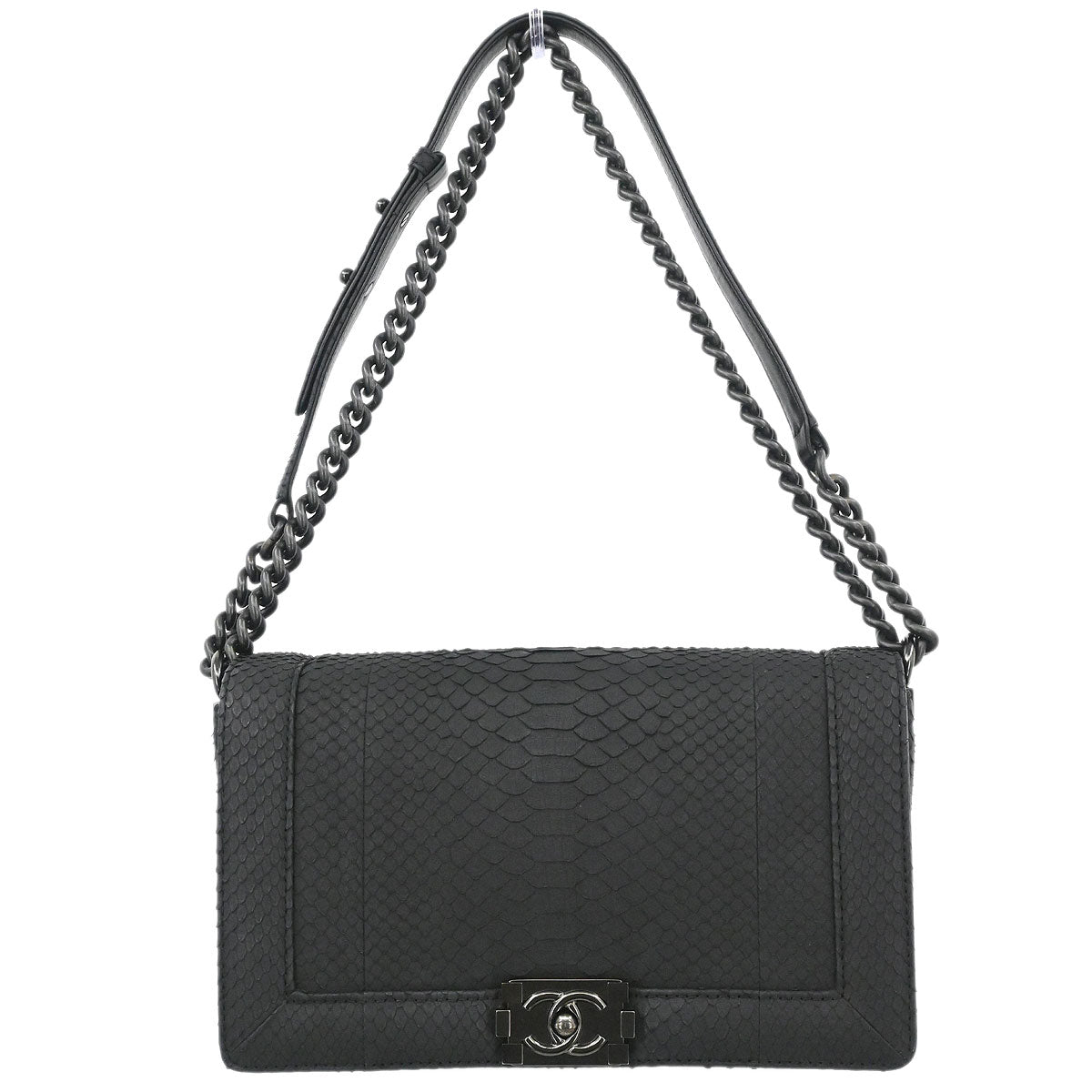 Boy Chanel * Black Python New Medium Shoulder Bag