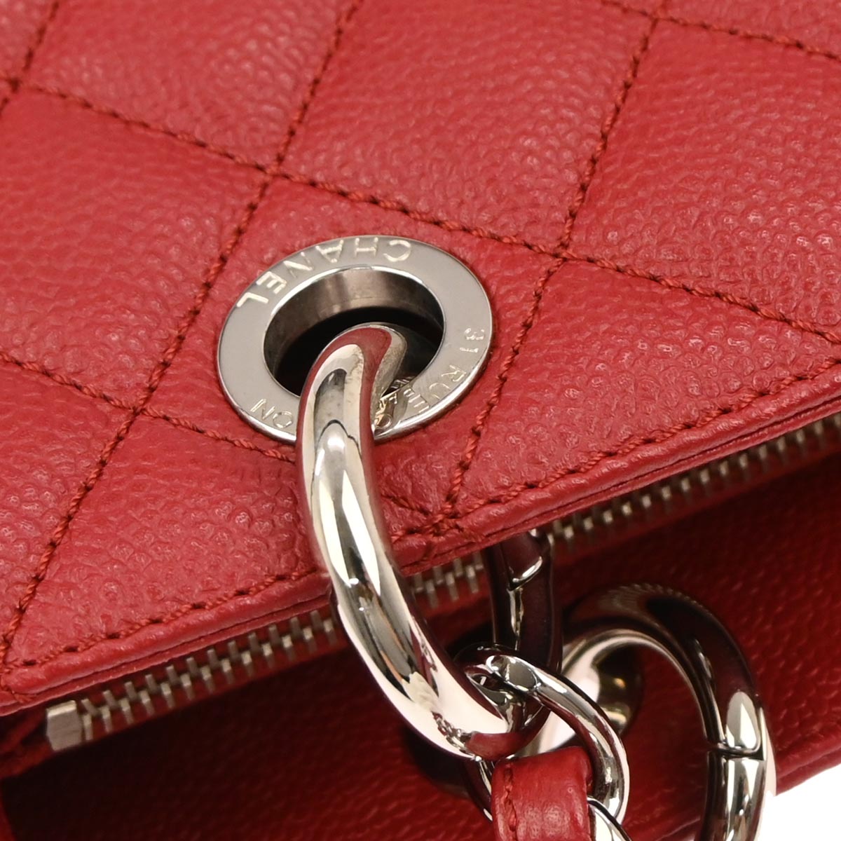 Chanel Red Caviar Skin Grand Shopping Tote GST Chain Handbag