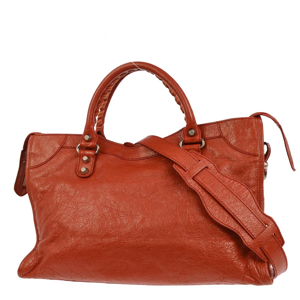 Balenciaga Red Lambskin City Medium 2way Shoulder Handbag
