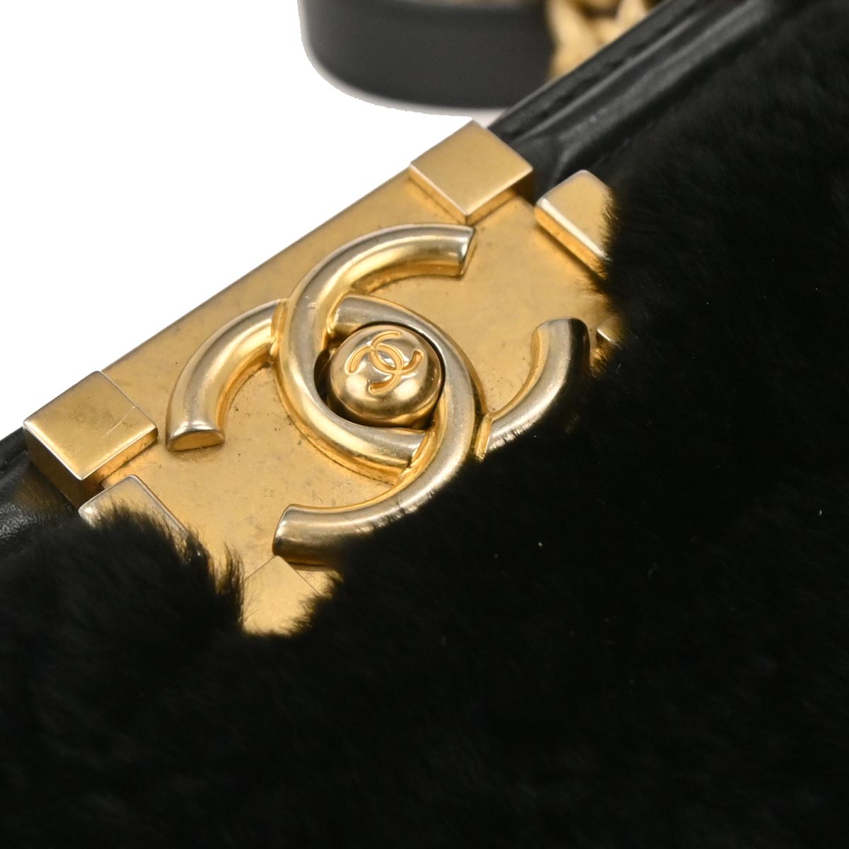 Boy Chanel Black Fur Lambskin Small 2way Shoulder Handbag