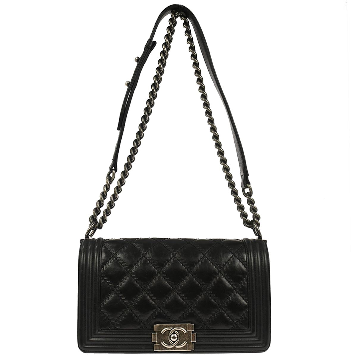 Boy Chanel Black Calfskin Medium Double Stitch Shoulder Bag