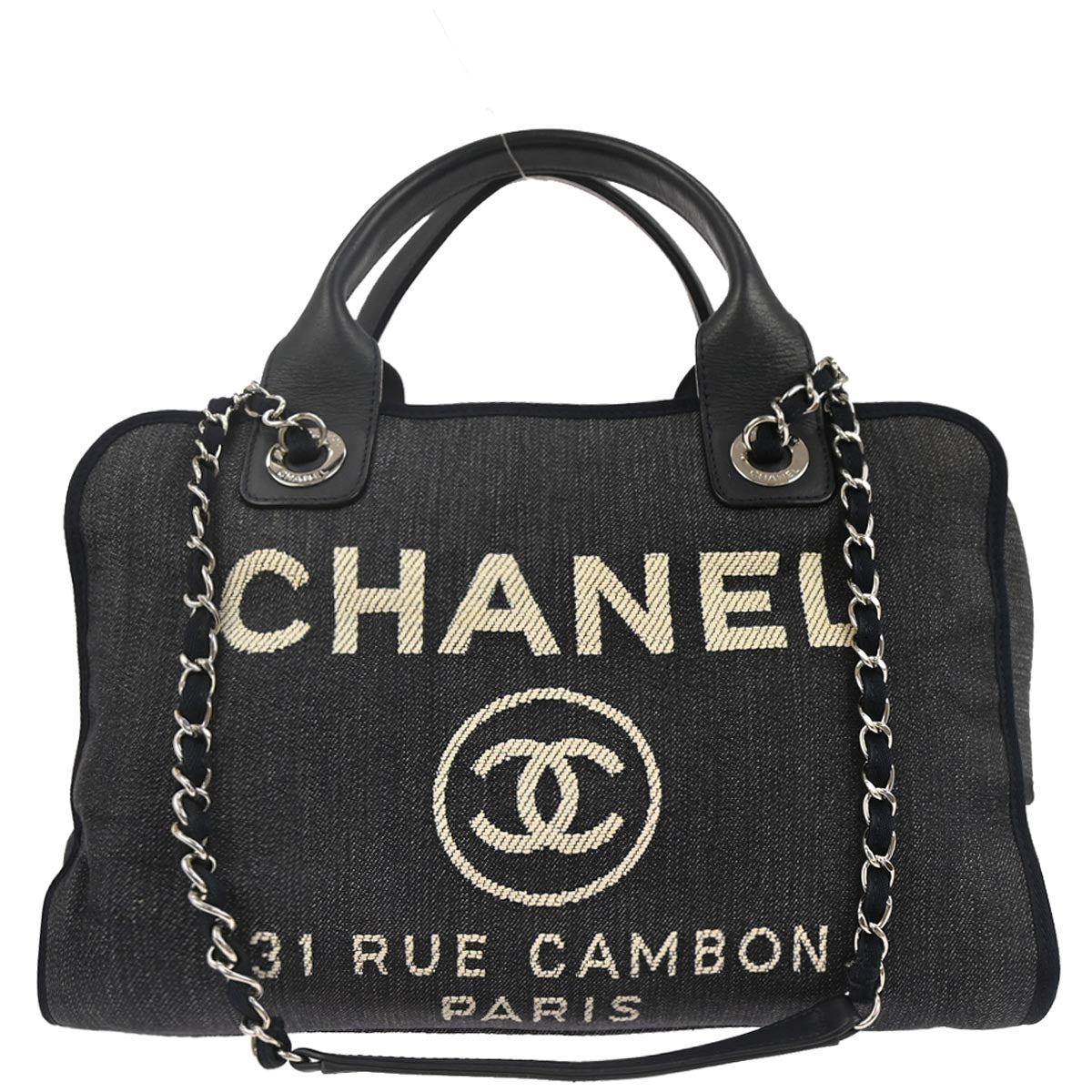 Chanel Navy Canvas Deauville Bowling Bag