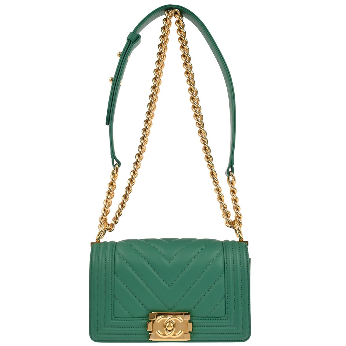 Boy Chanel Green Lambskin Small Chain Shoulder Bag