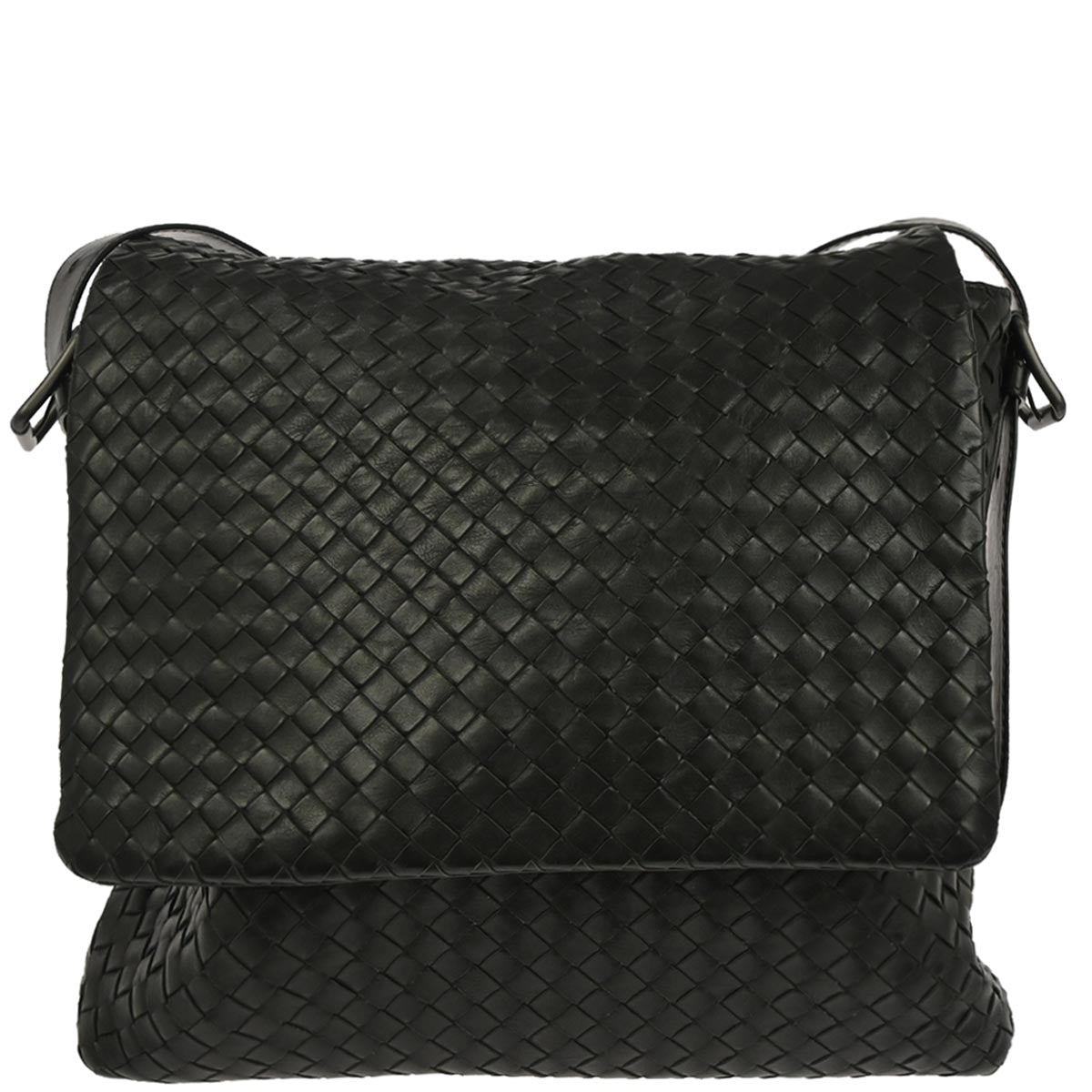 Bottega Veneta Black Calfskin Intrecciato Messenger Bag