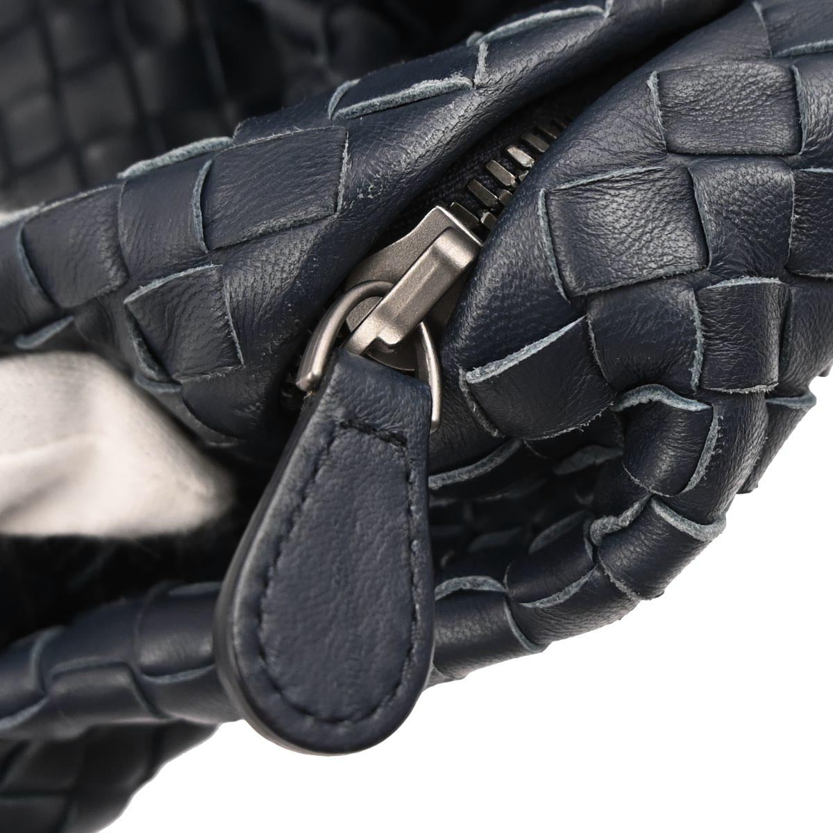 Bottega Veneta Navy Calfskin Intrecciato Shoulder Bag