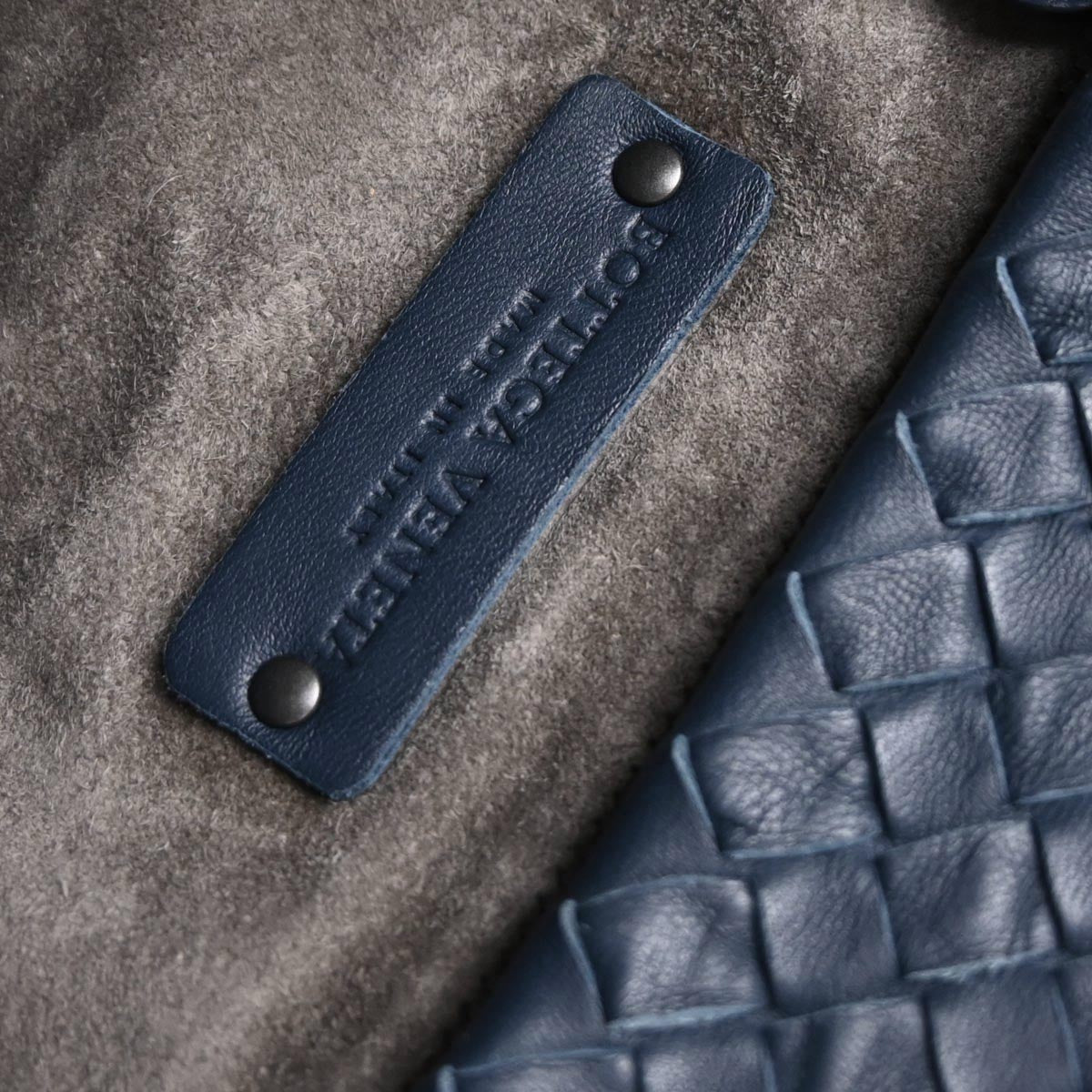 Bottega Veneta Navy Calfskin Intrecciato Shoulder Bag