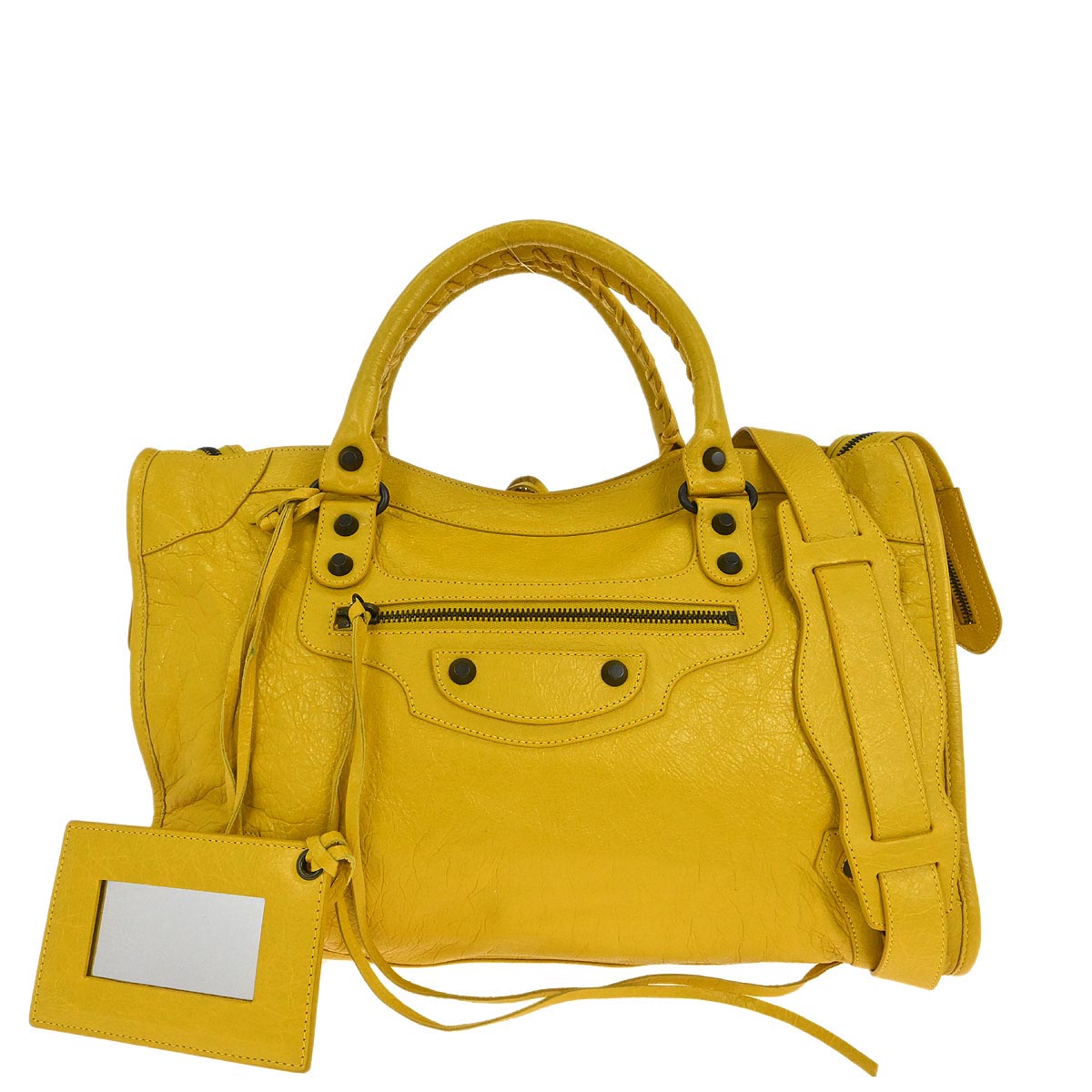 Balenciaga Yellow Lambskin Classic City 2way Shoulder Handbag