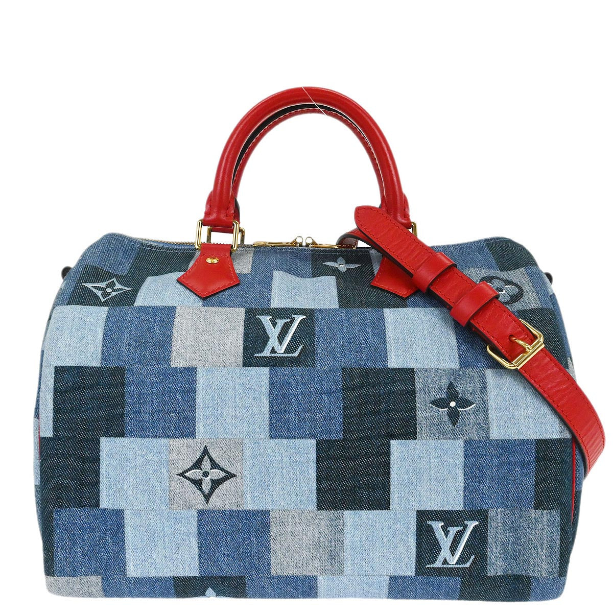 Louis Vuitton Denim Square Patchwork Speedy Bandouliere 30 2way Shoulder Handbag M45041