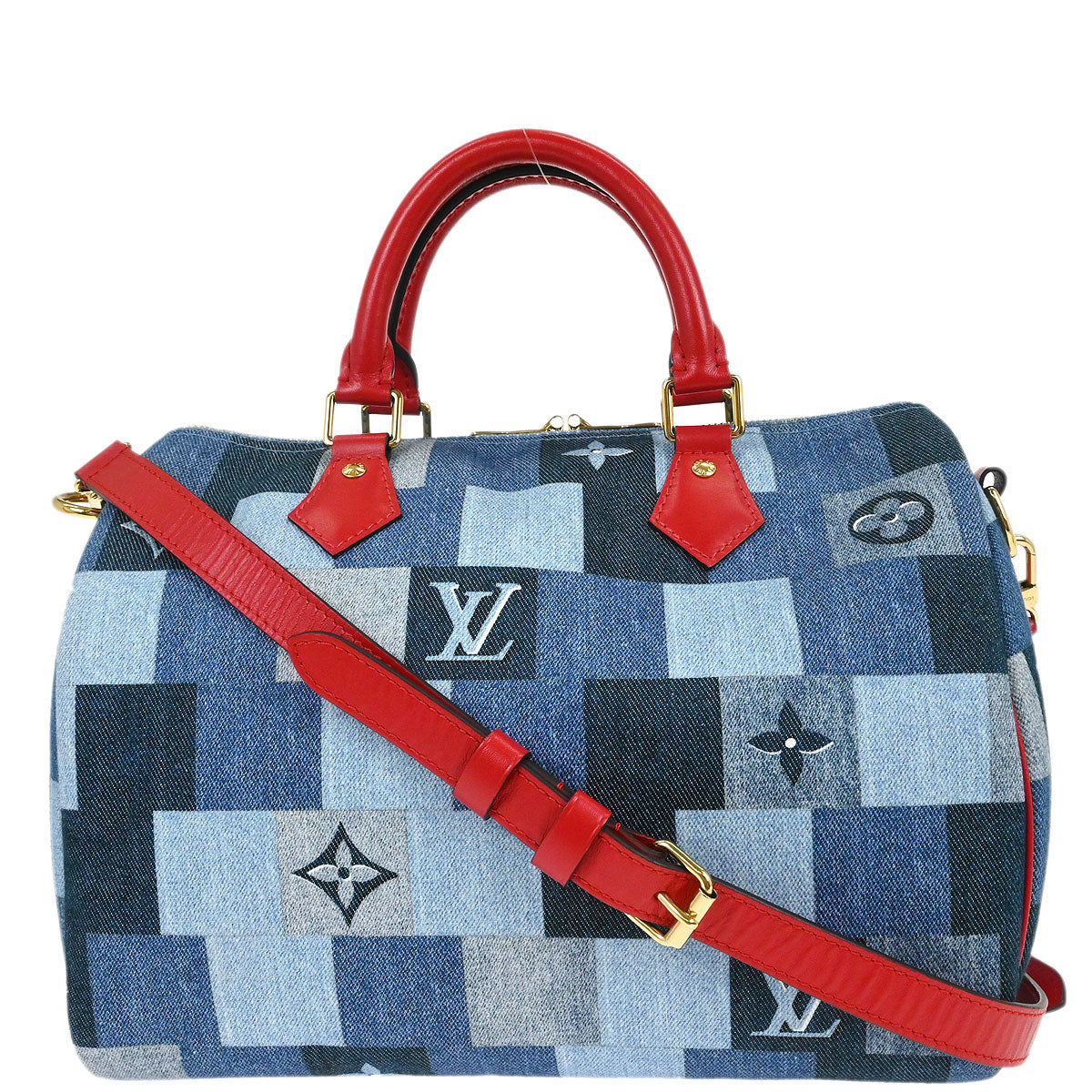 Louis Vuitton Denim Square Patchwork Speedy Bandouliere 30 2way Shoulder Handbag M45041