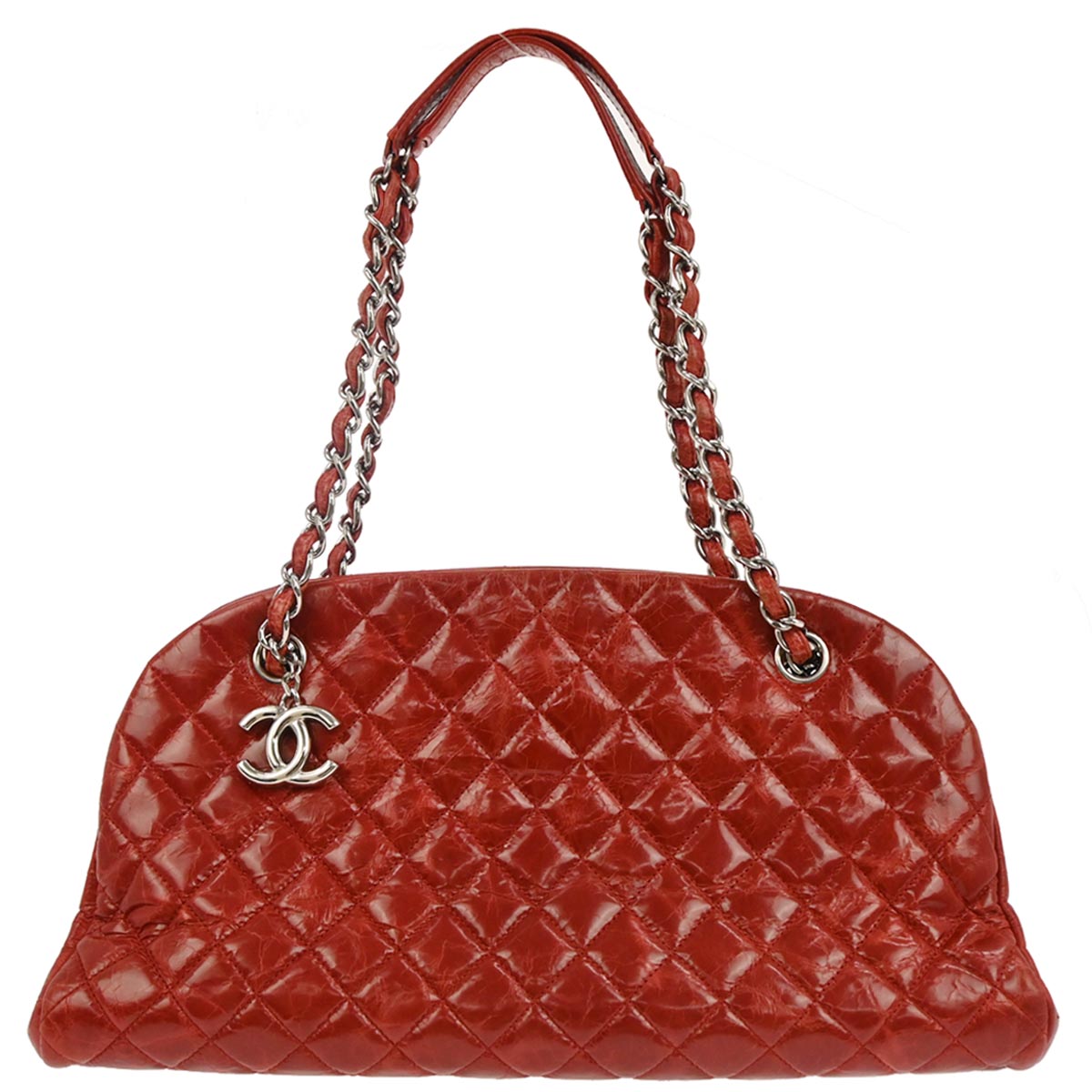 Chanel Red Patent Leather Medium Mademoiselle Bowling Bag