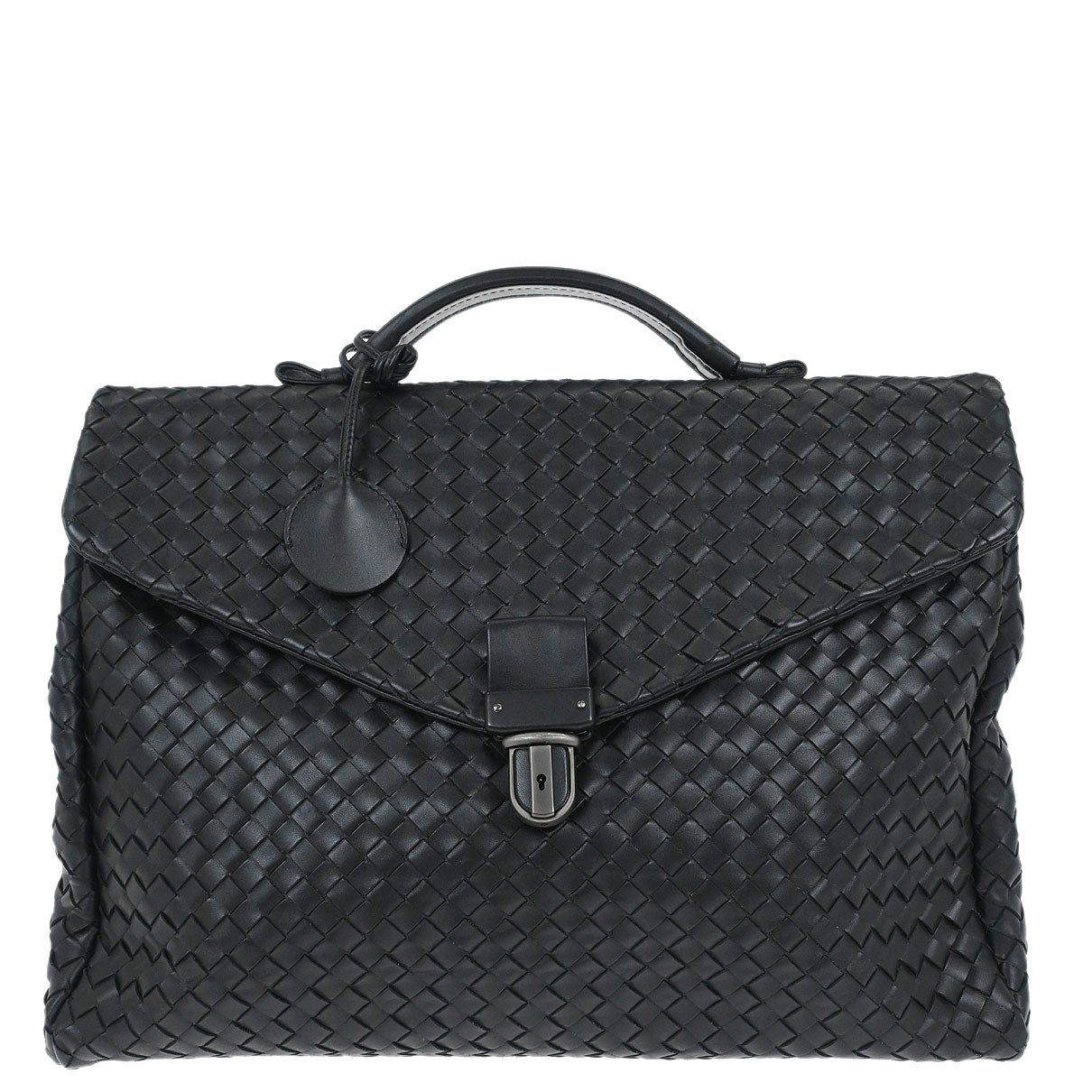Bottega Veneta Black Calfskin Intrecciato Briefcase Handbag