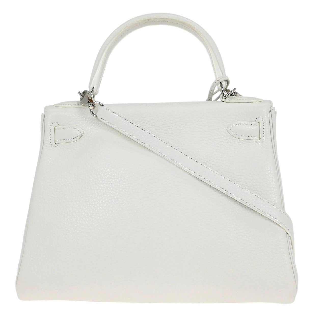 Hermes White Taurillon Clemence Kelly 28 Retourne 2way Shoulder Handbag