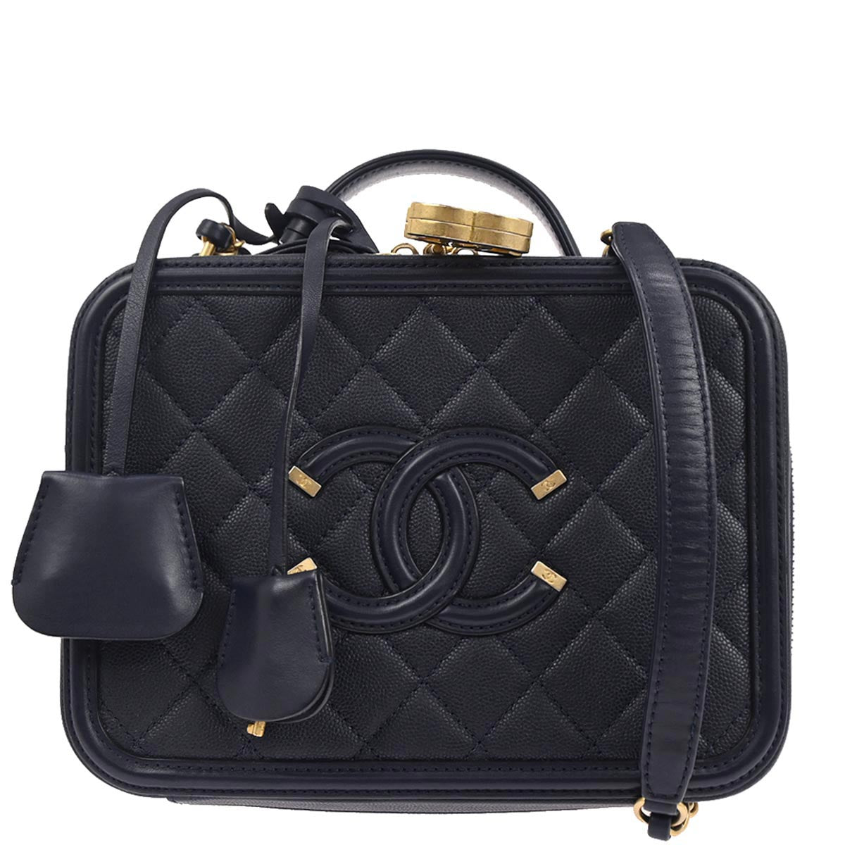 Chanel Navy Caviar CC Filigree 2way Vanity Shoulder Handbag