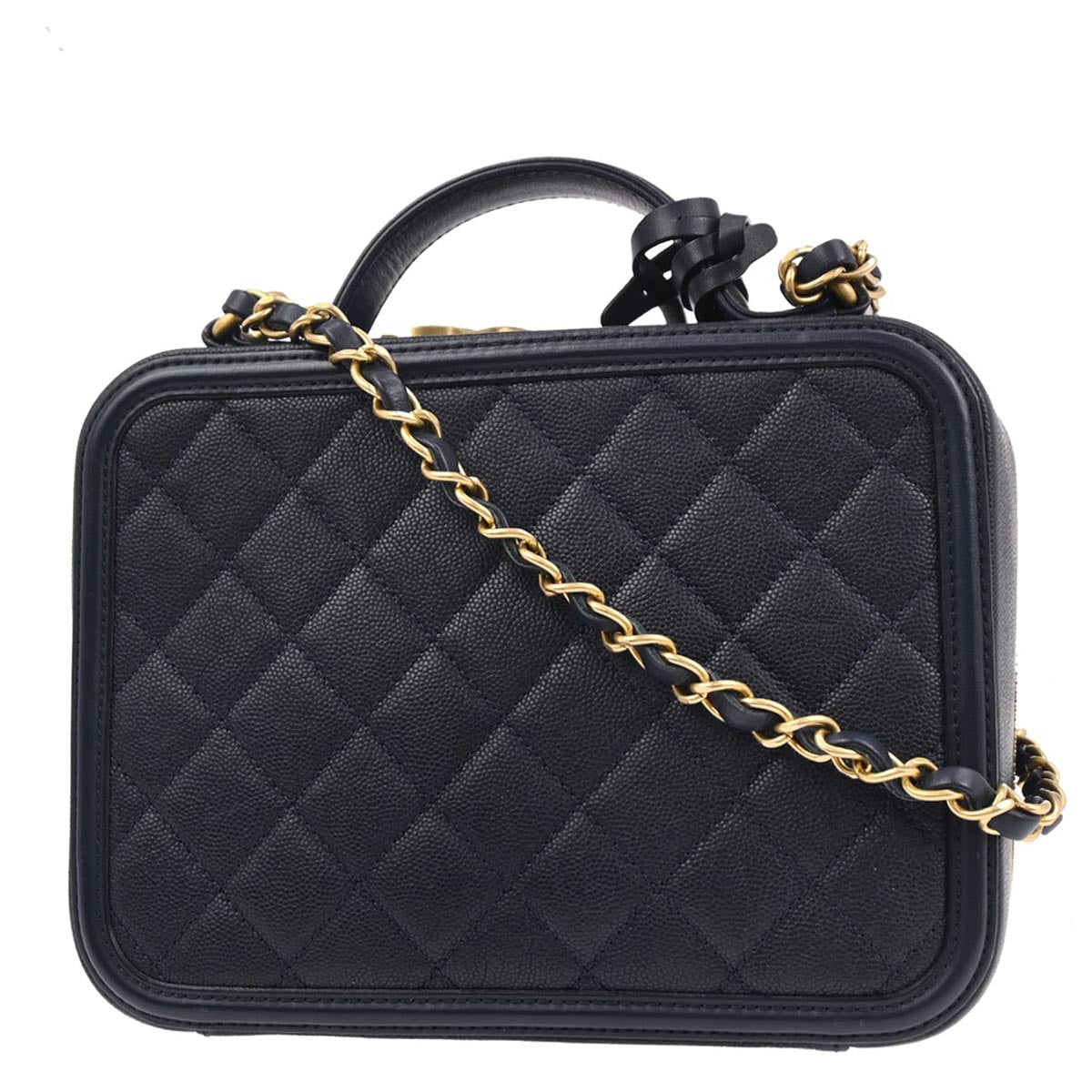 Chanel Navy Caviar CC Filigree 2way Vanity Shoulder Handbag