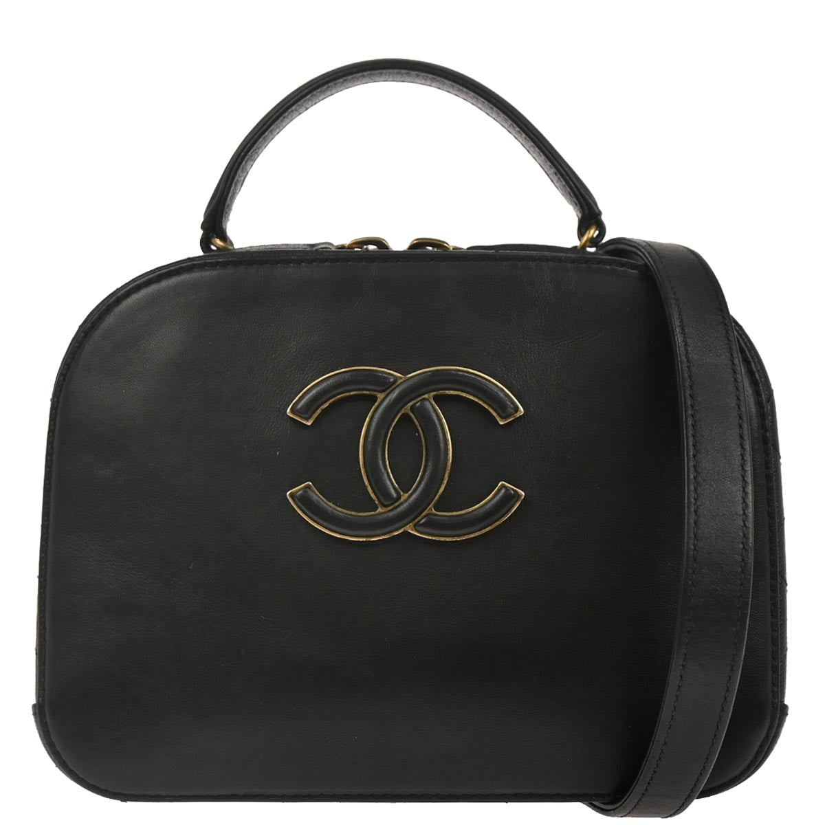 Chanel Black Calfskin Goatskin Coco Curve Vanity Bag 2way Shoulder Handbag