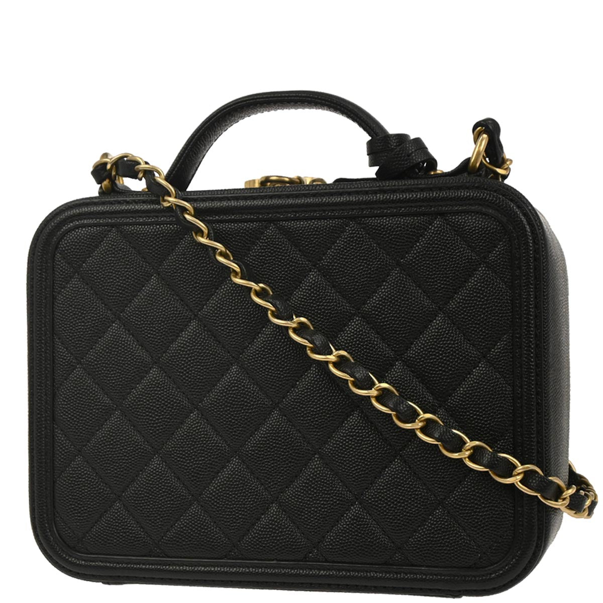 Chanel Black Caviar CC Filigree 2way Vanity Shoulder Handbag