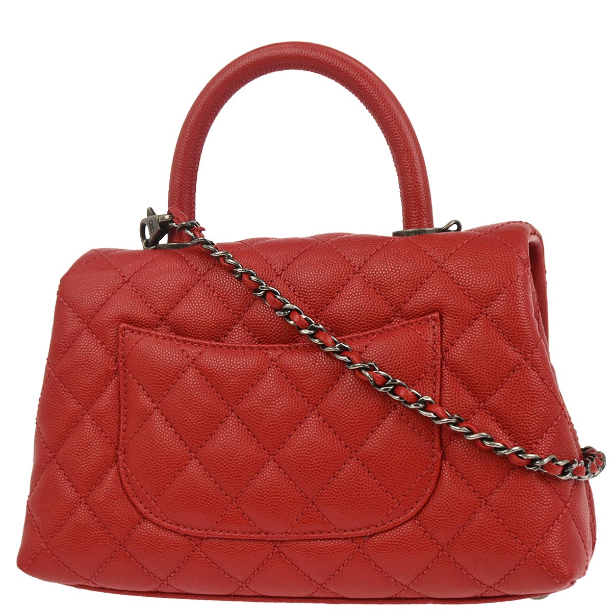 Chanel Red Caviar Coco Handle 2way Shoulder Handbag