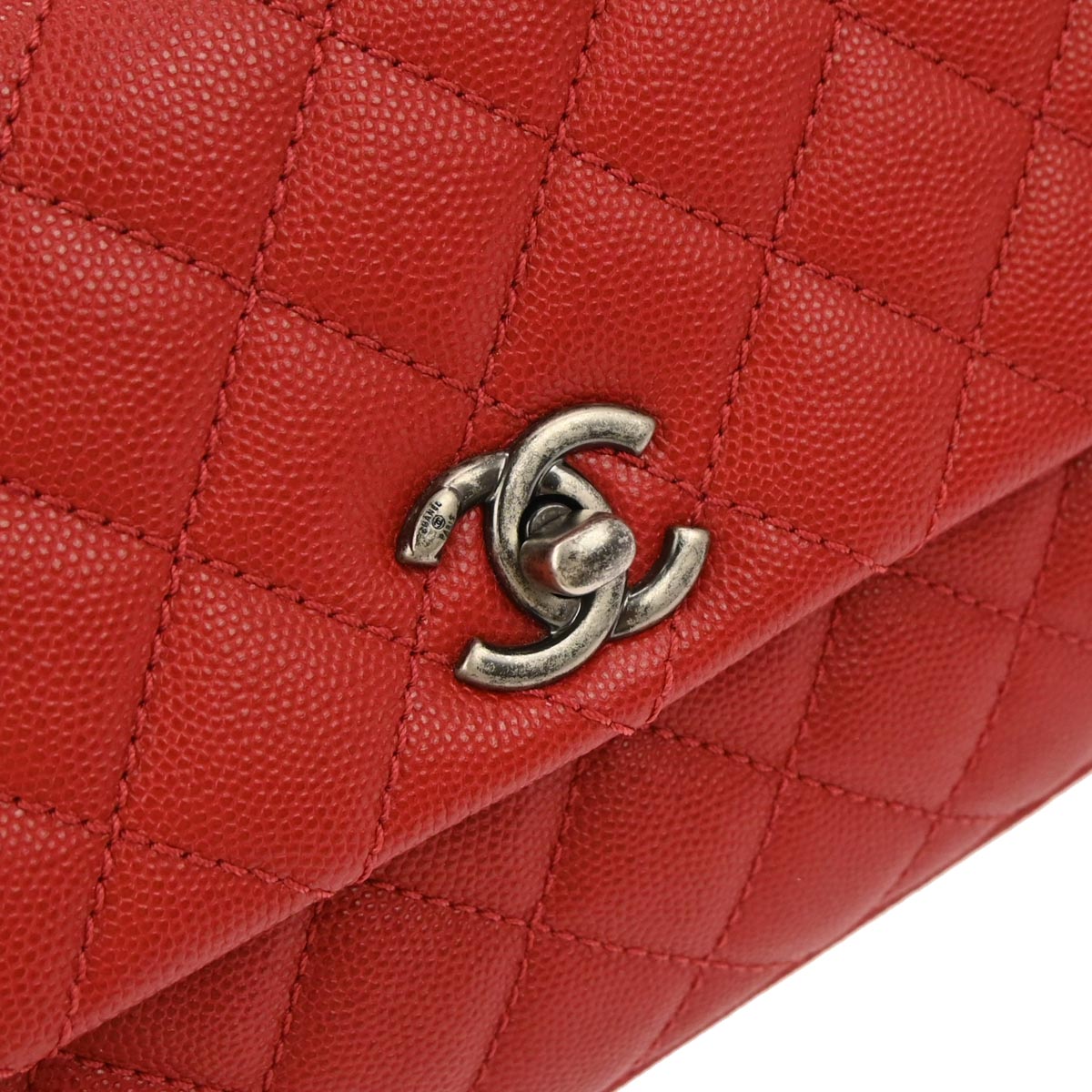 Chanel Red Caviar Coco Handle 2way Shoulder Handbag