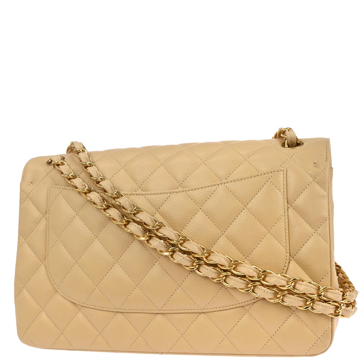 Chanel Beige Caviar Skin Classic Double Flap Shoulder Bag